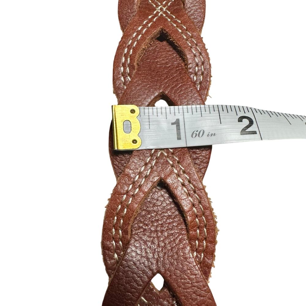 Lucky Brand | Women | Braided Walnut Interlock Brass Buckle Leather Belt | Large - Picture 3 of 8